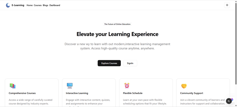 Giao diện trang web demo cho dự án E-Learning 