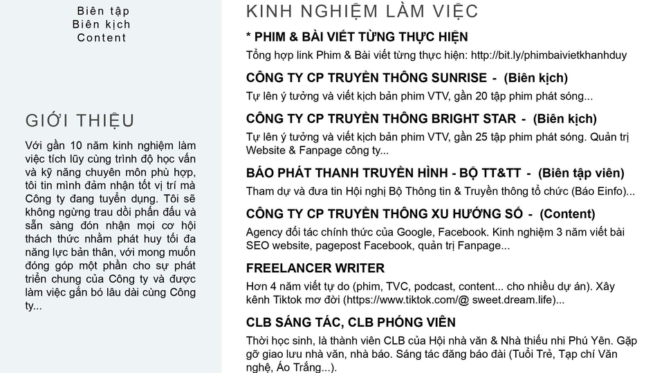 Viết content - Biên kịch - 2