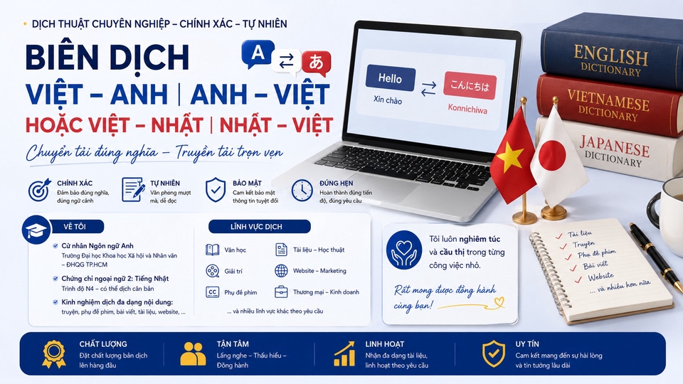 Biên dịch Việt - Anh, Anh - Việt, Việt - Nhật, Nhật Việt