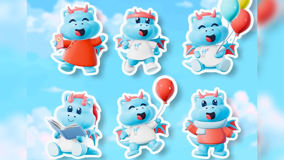 sticker 3D rồng dễ thương linh vật mascot 