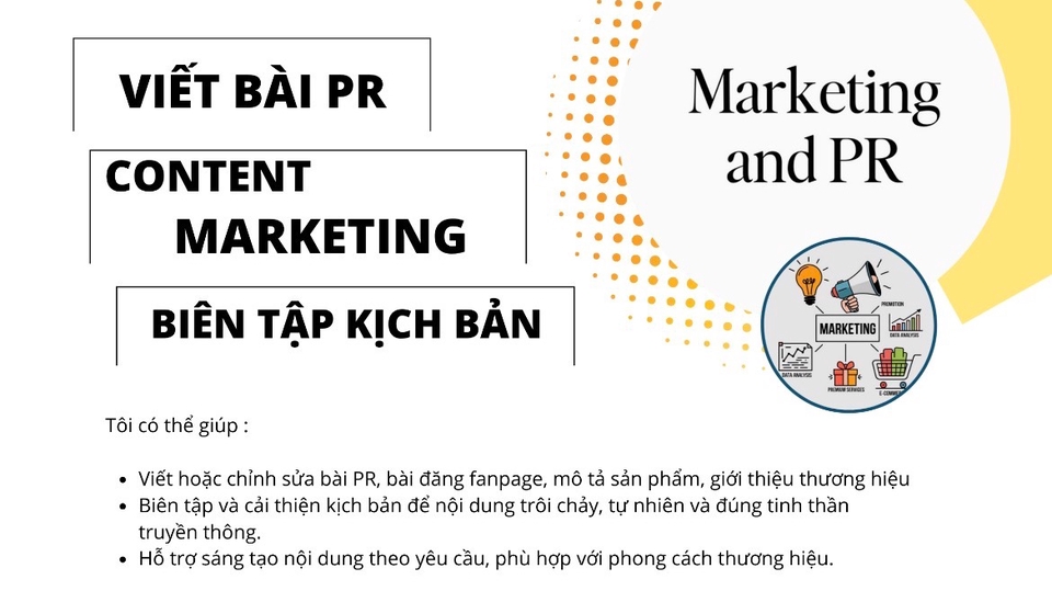 Viết bài PR, content marketing, biên tập kịch bản