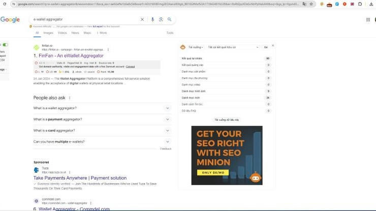 bài viết sản phẩm "ewallet aggregator" của FinFan được lên top 1 Google tìm kiếm