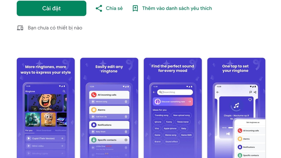 Ứng dụng phát hành trên kho ứng dụng Play Store. Được gắn quảng cáo, gói đăng kí v.v