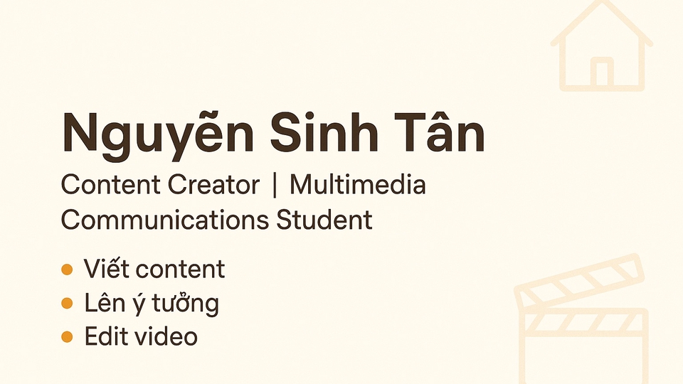 Xin chào, mình là Nguyễn Sinh Tân, sinh viên năm 4 chuyên ngành Truyền thông Đa phương tiện. 