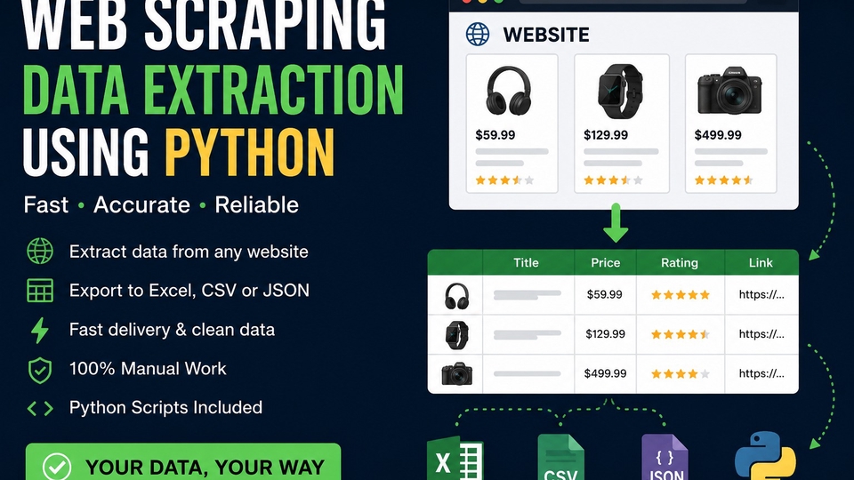 Web scraping and data extraction service using Python, with Excel, CSV and JSON export.
