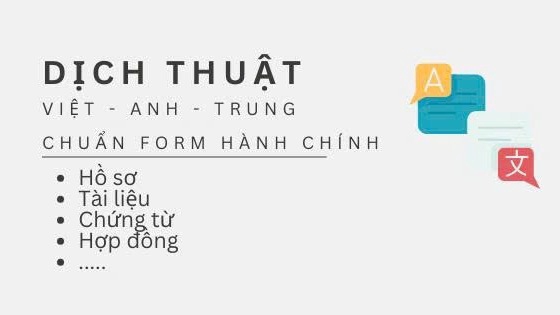 Dịch thuật
Việt-Anh-Trung
- Hồ sơ
- Chứng từ
- Hợp đồng
Chuẩn form hành chính