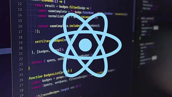 Logo ReactJS trên nền mã nguồn JavaScript