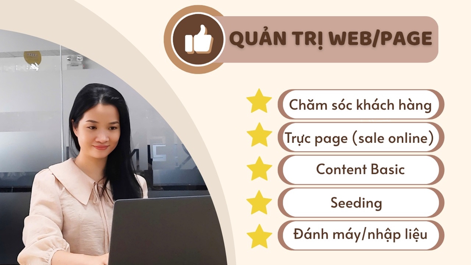 Tôi có kinh nghiệm và làm tốt việc trực page, như chăm sóc KH, sale DV, sale SP, content, nhập liệu.